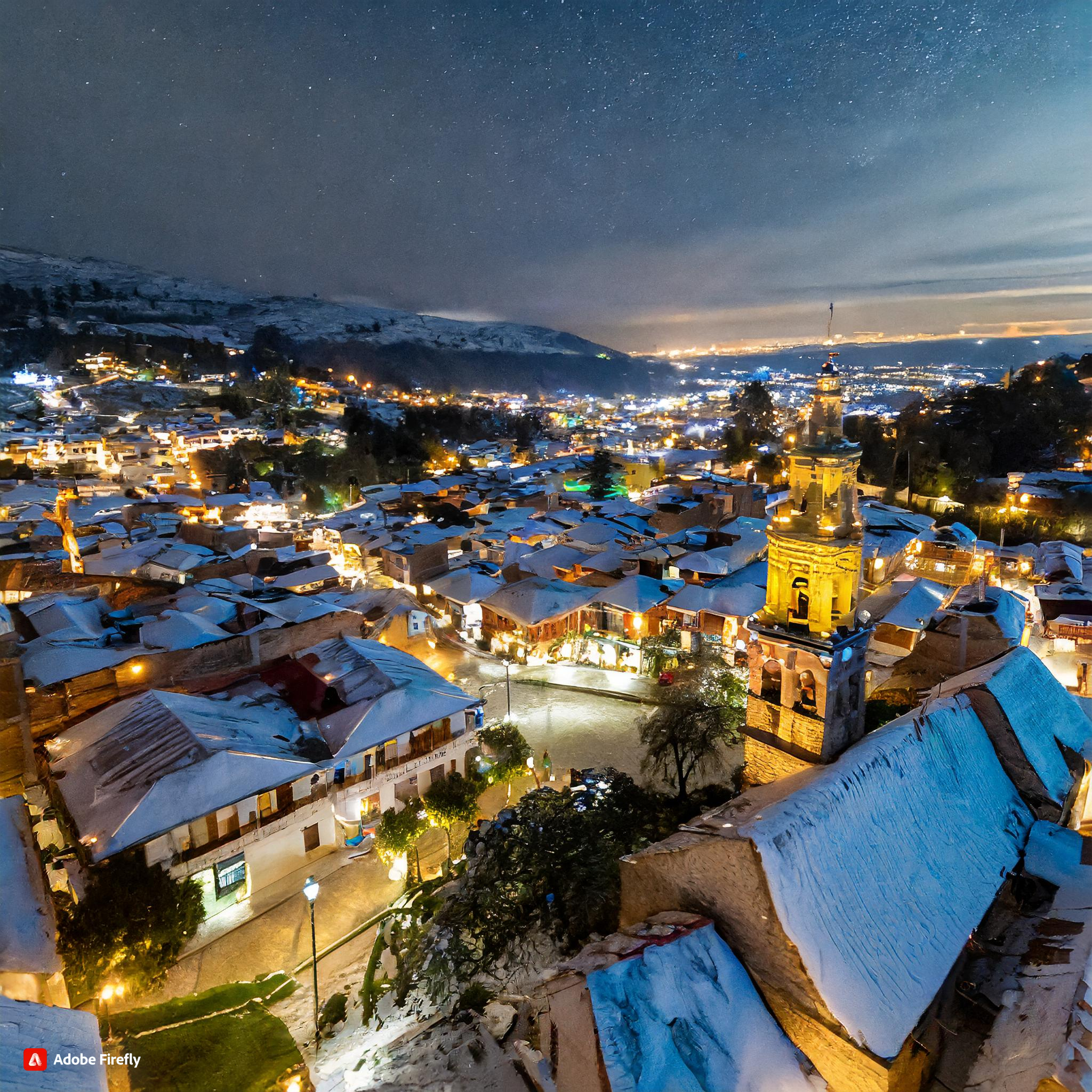  arial view of usuiah argenetina at night in the middle of winter