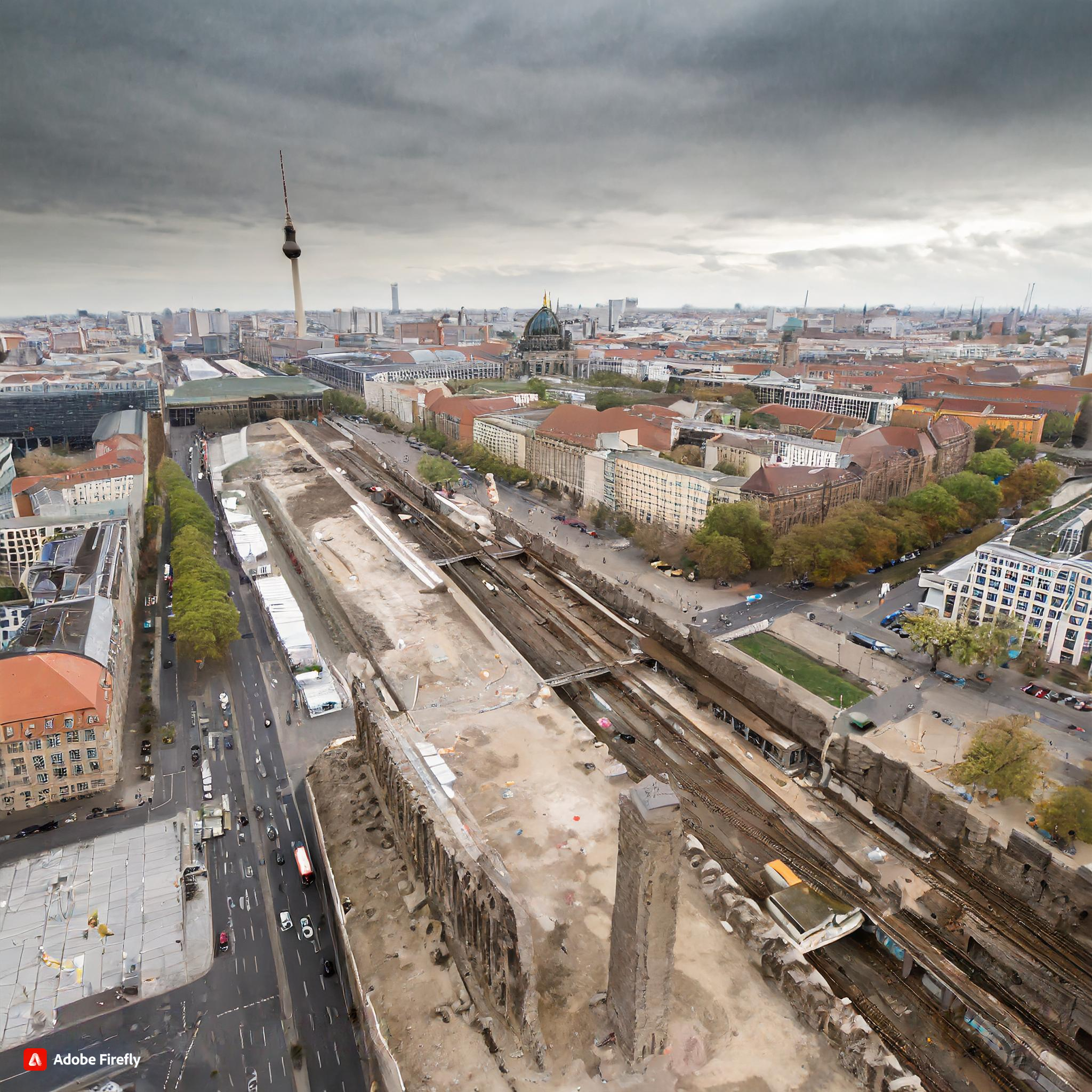  berlin germany arial view when the wall was broken