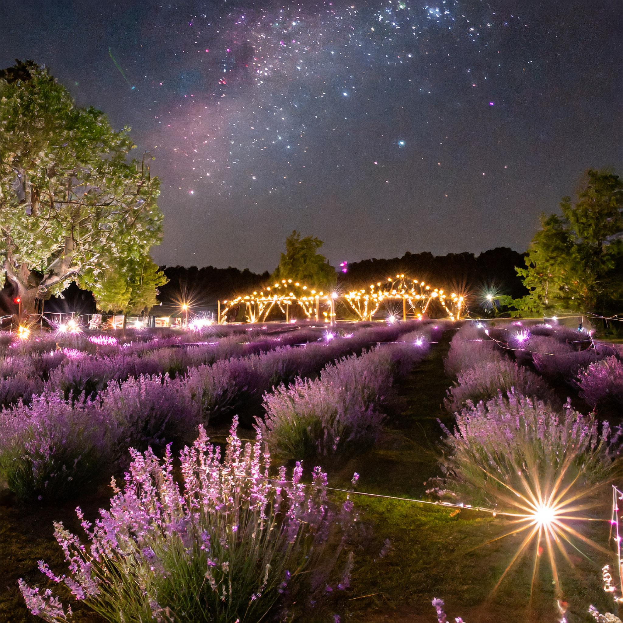 Lavender Nights Festival, lavendar festival nights cherry farm night time sparkling lights