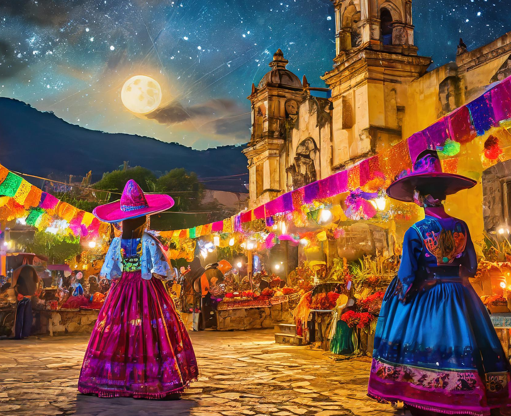 Day of the Dead Festival, oaxaca mexico pueblo day of the dead festival night time