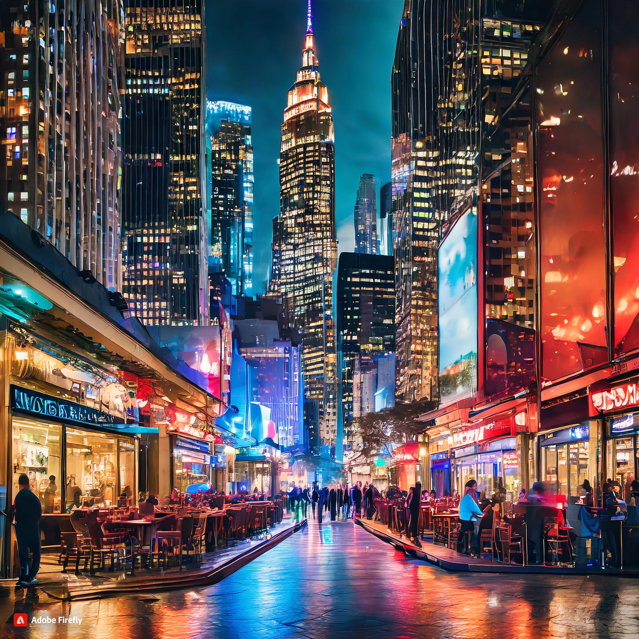  lively new york city at nighttime with neon lit skyscrapers and moody jazz clubs