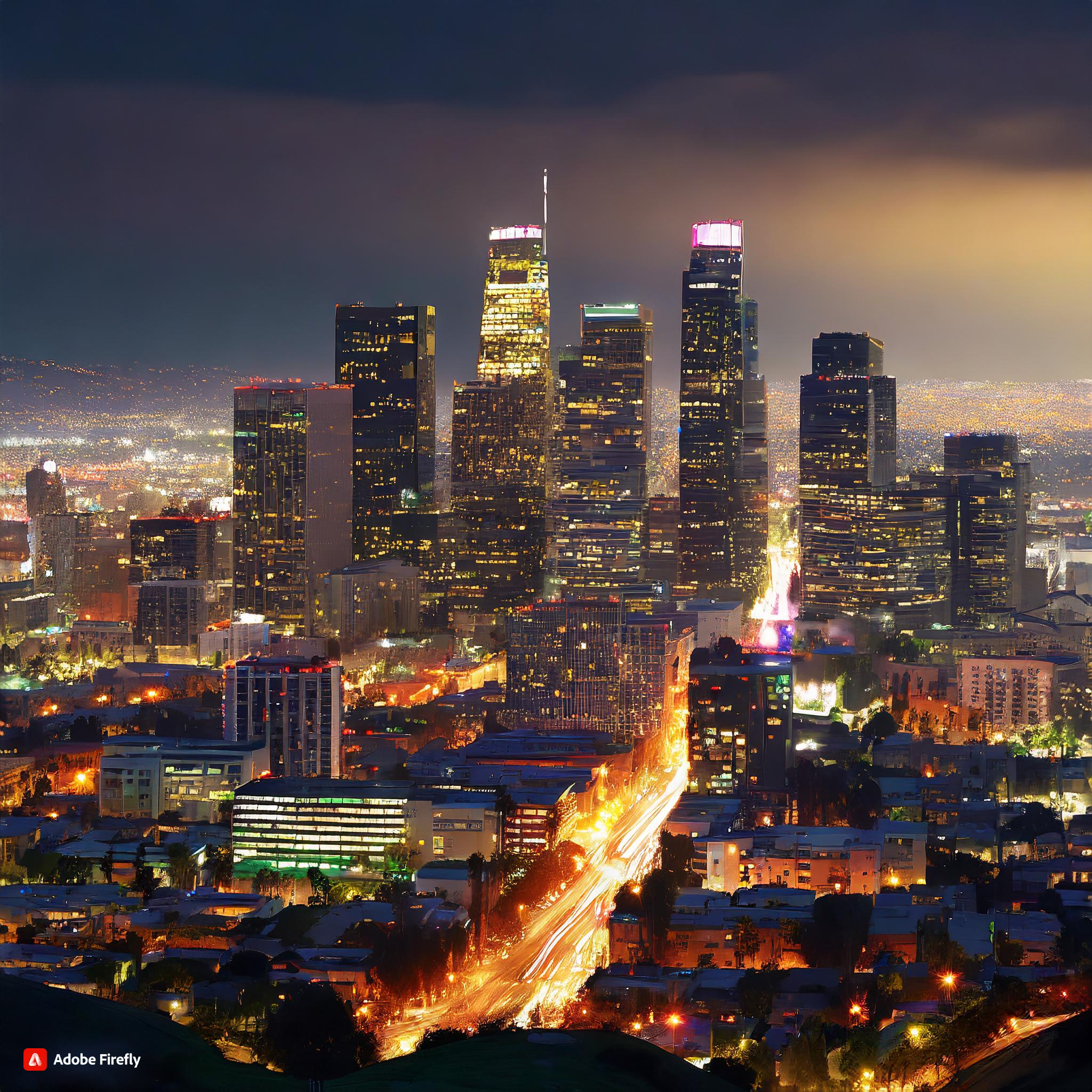  Los Angeles in the night with romantic lighting