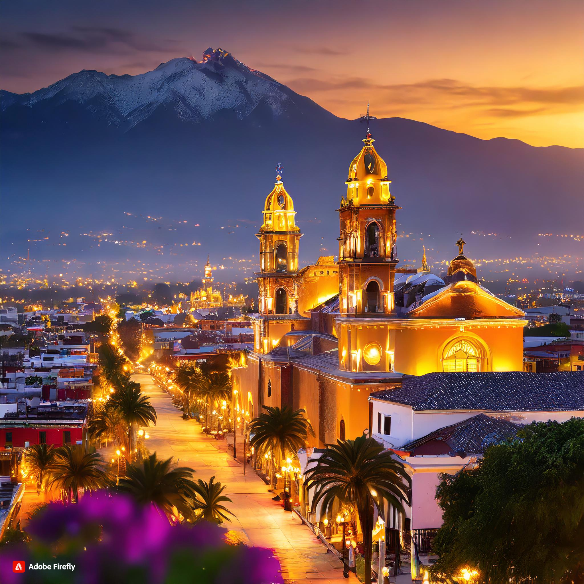  City of Tepic in romantic lighting at night