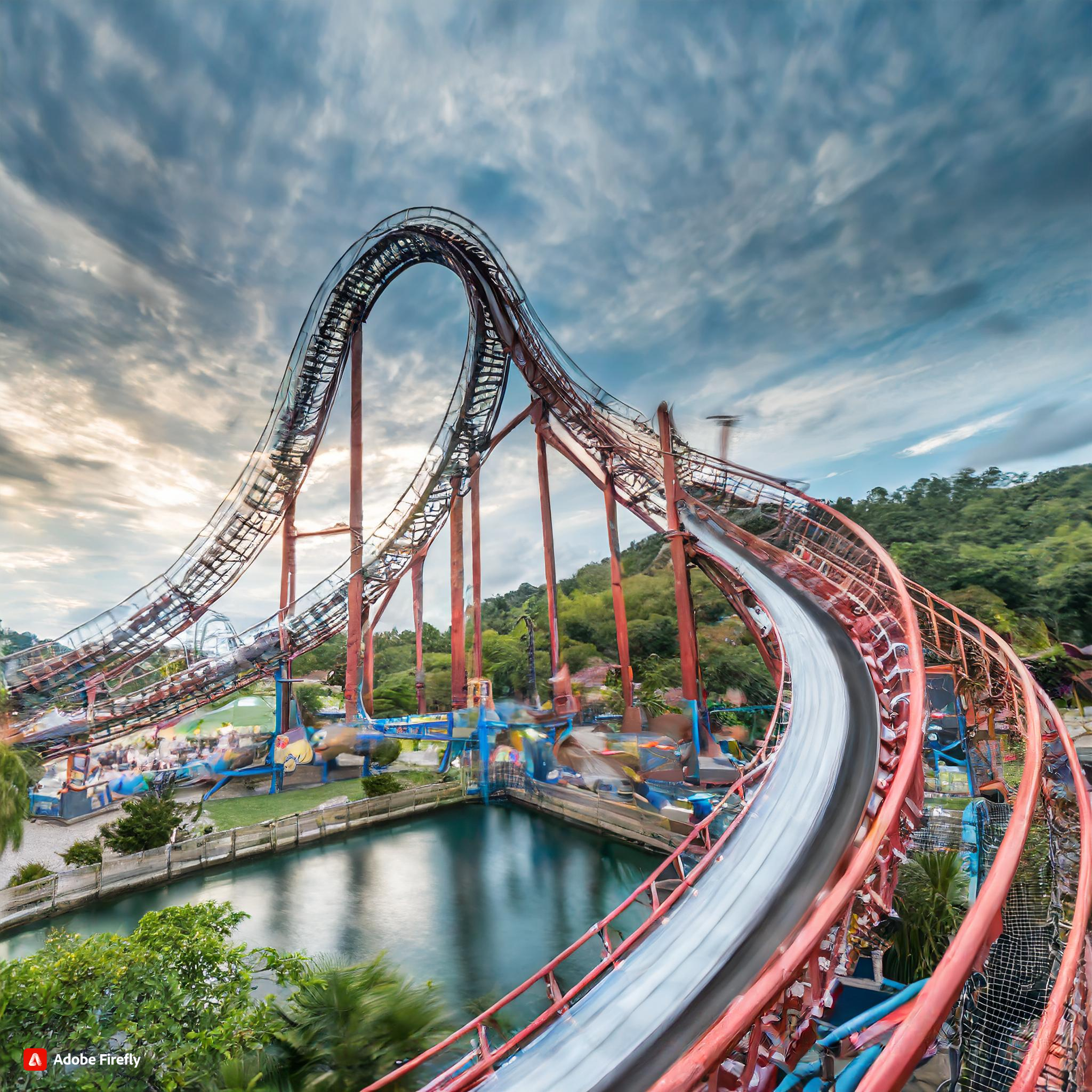 Firefly Six flags magic mountain, roller coaster at theme park; motion blur 11247.jpg